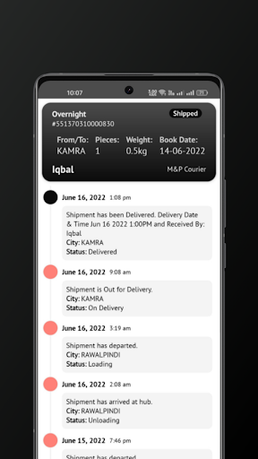 M&P Courier Tracking Screen 3