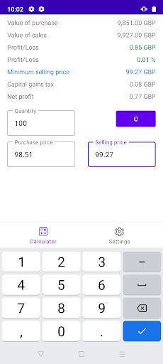 Stock Market Calculator Screen 3