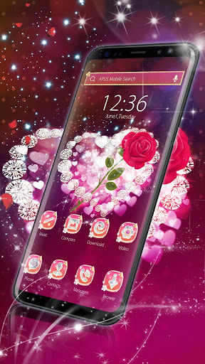 Shine Red Heart Rose Love--APUS Launcher theme