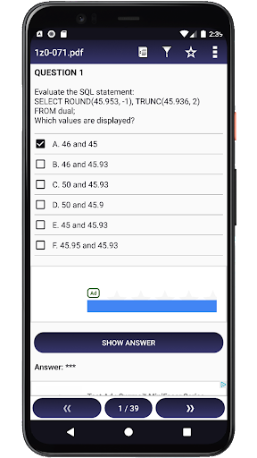 Android application Exam from PDF screenshort