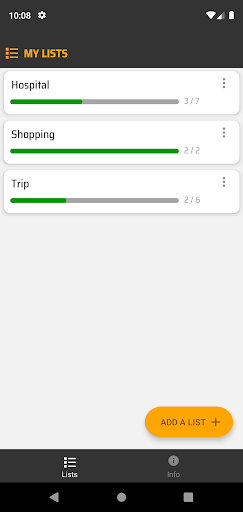 TODO/shopping/packing list Screen 2