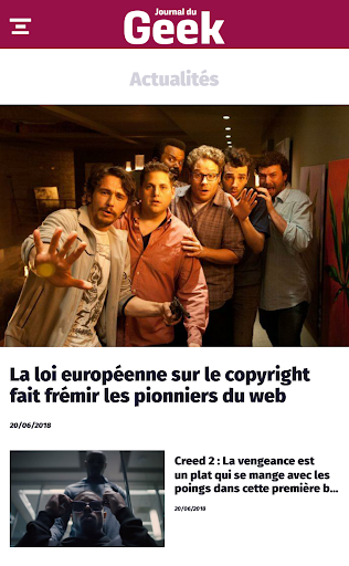 Android application Journal Du Geek screenshort