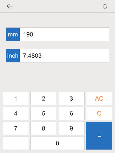 Screenshot of inch mm converter