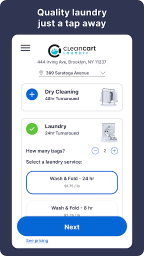 Android application Cleancart Laundry screenshort