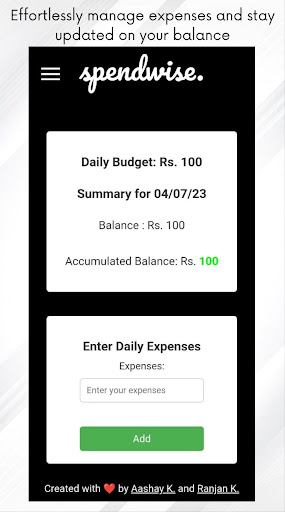 spendwise. Screen 2