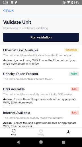 Density Unit Setup Screen 3