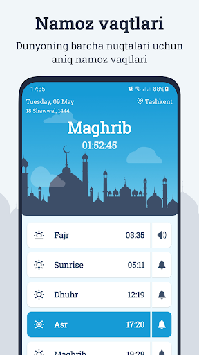 Android application Namoz vaqtlari, Azon screenshort