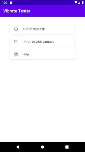 Android application Vibrate Tester screenshort