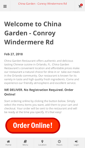 Android application China Garden Orlando Ordering screenshort