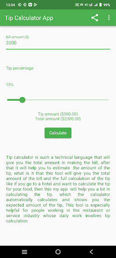Tip calculator App Screen 2