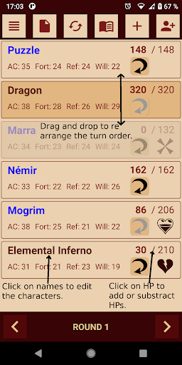 Android application Pathfinder 2e Battle Tracker screenshort