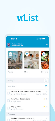 Android application uList: Smart Lists and Planner screenshort