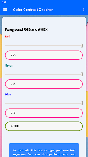 Android application Color Contrast Checker screenshort