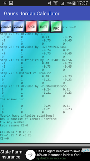 Gauss Jordan Calculator Screen 2