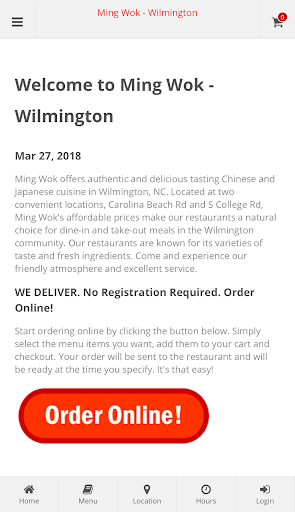 Android application Ming Wok Wilmington Ordering screenshort