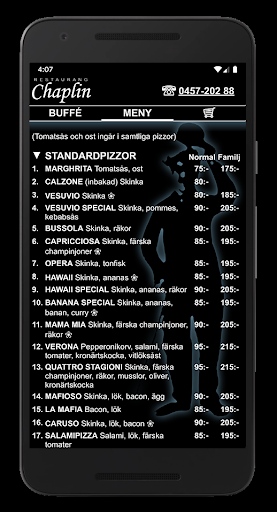 Android application Restaurang Chaplin Kallinge screenshort
