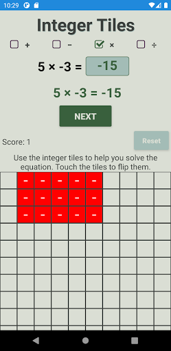 Integer Operations with Tiles Screen 3