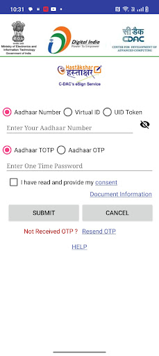 Android application e-Hastakshar screenshort