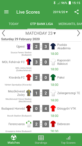 Android application Live Scores for OTP Bank Liga screenshort