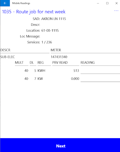 Utility Mobile Readings Screen 3
