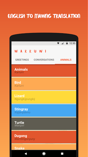 Android application Warruwi - Learn Mawng screenshort