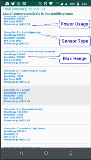 Sensor List Screen 3