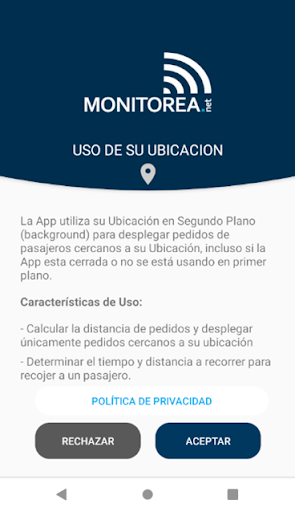 Android application Conductor de Taxi Monitorea screenshort