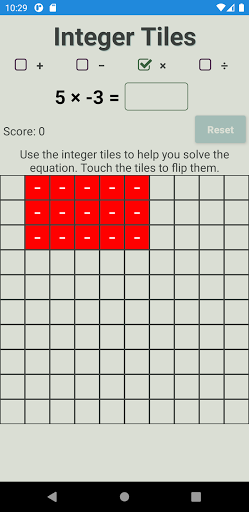 Integer Operations with Tiles Screen 2