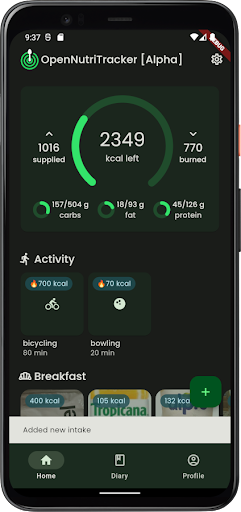 Android application OpenNutriTracker screenshort