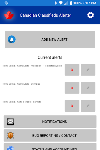 Android application Canadian Classifieds Alerter screenshort