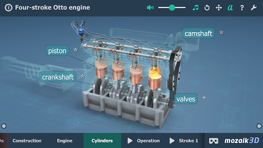 Four-stroke Otto engine educational VR 3D 3