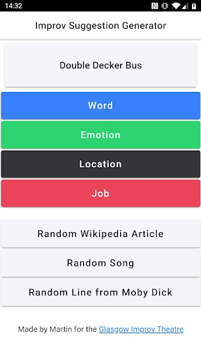 Android application Improv Suggestion Generator screenshort