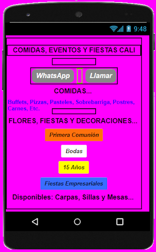 Comidas y Eventos Screen 3