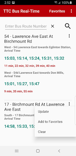 TTC Bus Real Time Tracker Screen 2