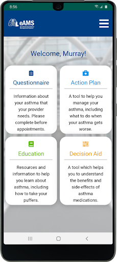 Android application eAMS: Asthma Management System screenshort