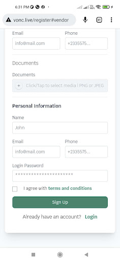 V OnC vendor Screen 2