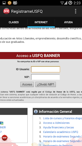 Registrame USFQ Screen 2