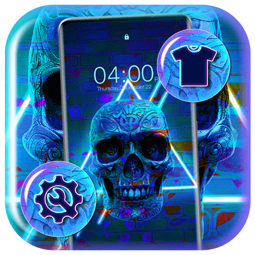 Blue Neon Skull Theme  Icon