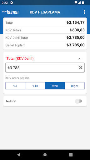 Android application KDV Hesaplama Pro screenshort