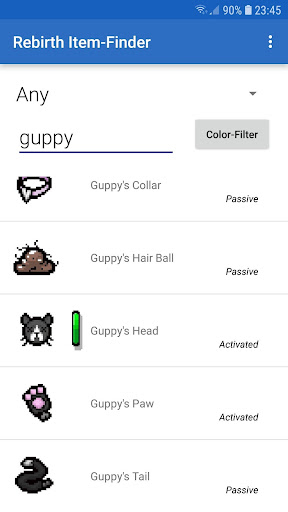Android application Item-Finder Binding of Isaac R screenshort