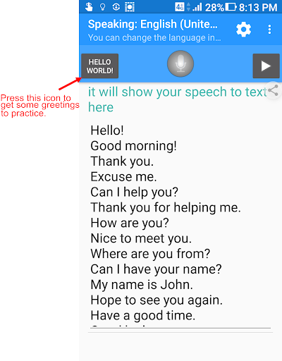Android application Languages pronunciation screenshort