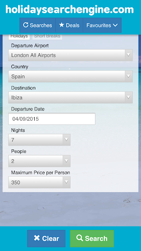 Android application Holiday Search Engine screenshort