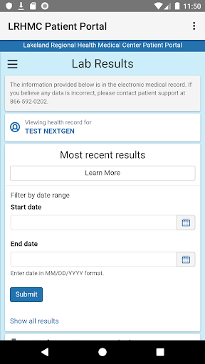 LRHMC Patient Portal Screen 2