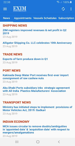 Android application Exim India screenshort