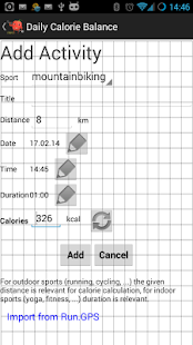 Screenshot der täglichen Kalorienbilanz PRO