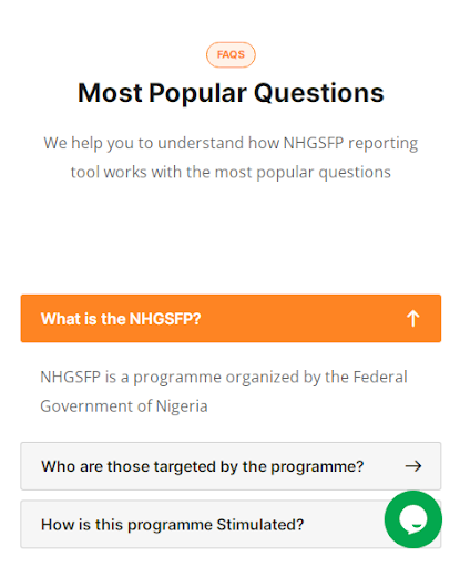 NHGSFP Reporting App Screen 2
