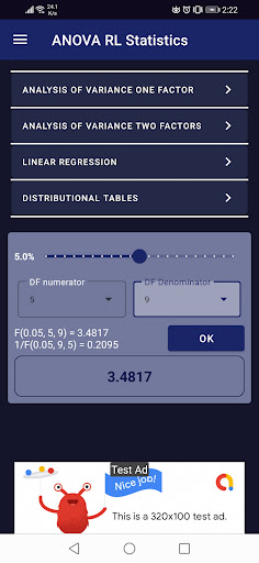 Android application ANOVA RL statistics screenshort