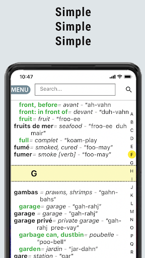 Android application Traveler's French Cheat Sheet screenshort