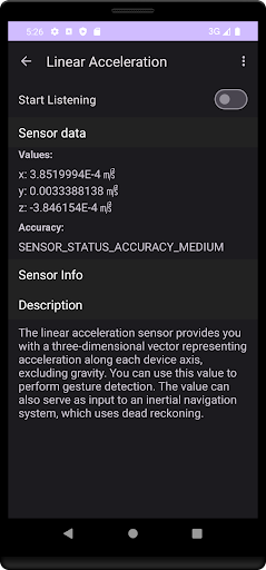 Sensors sample Screen 2