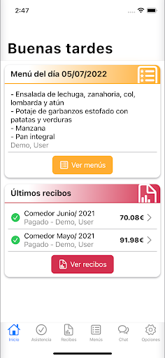 Android application Como en Casa: Comedor Escolar screenshort